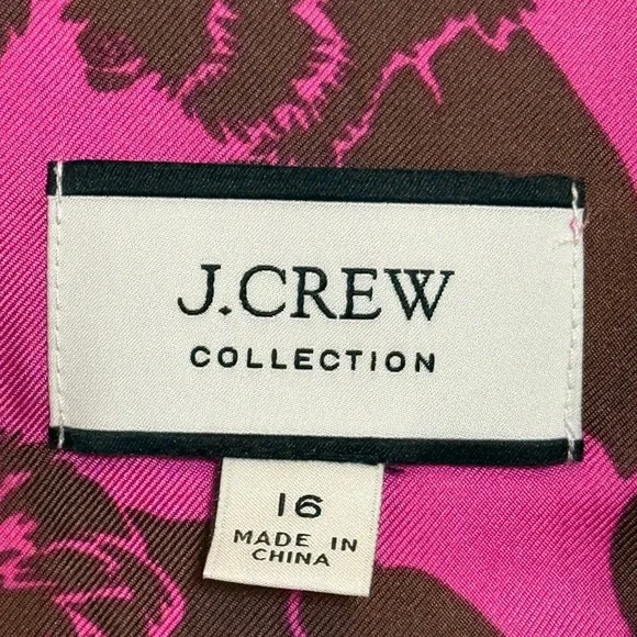 J.Crew Collection Silk Twill shirt in Sleepy Lion AJ436 FUCHSIA BROWN Sz 16 - Picture 2 of 4